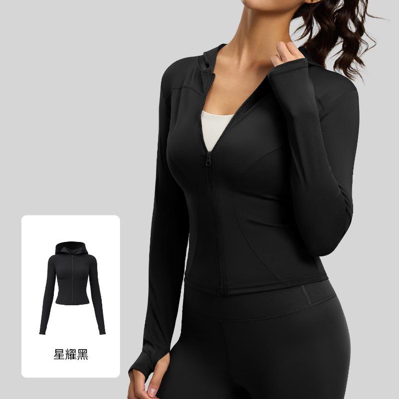 Women S Slim Fit Long Sleeve Hooded Yoga Jacket For Running Fitness