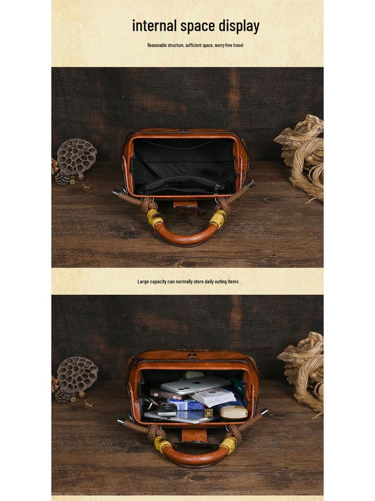 Retro Women's Embossed Crossbody Bag - European and American Style, Spliced Design, Handmade Color Rubbing Handbag