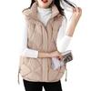 Women Cotton Vest Stand Collar Hooded Sleeveless Waistcoat Loose Fit Solid Color Zipper Closure Short Vest