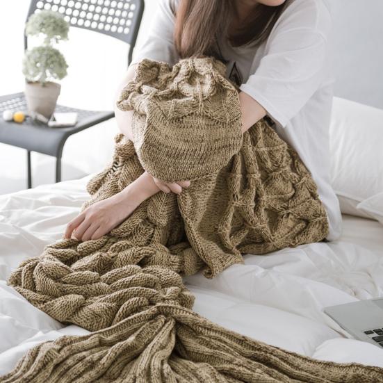 Одеяло с хвостом русалки, вязаное, с текстурой чешуи, эластичное, плотное, сохраняющее тепло, спальный мешок