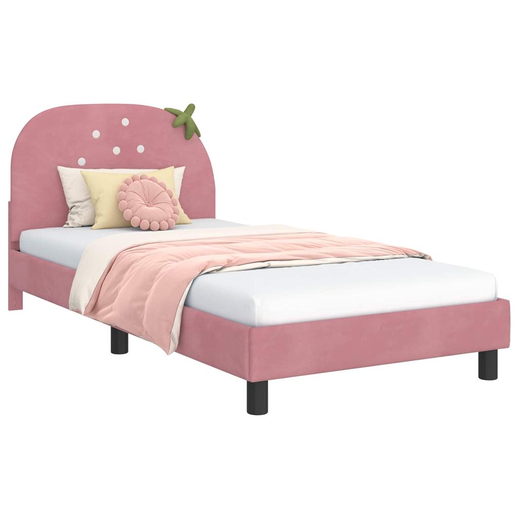 Children s Bed Frame with Headboard Pink 90 x 190 cm Velvet