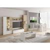 ESSENCIAL Meuble TV avec LED classique blanc brillant et décor chêne - L 260 cm