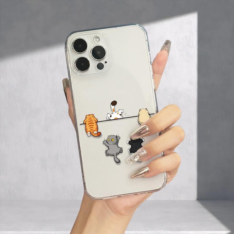 Пять милых чехлов для телефона с рисунком кошек, подходящие для iPhone 17 16 15 14 13 12 11 Pro/Max/Plus, противоударный задний чехол
