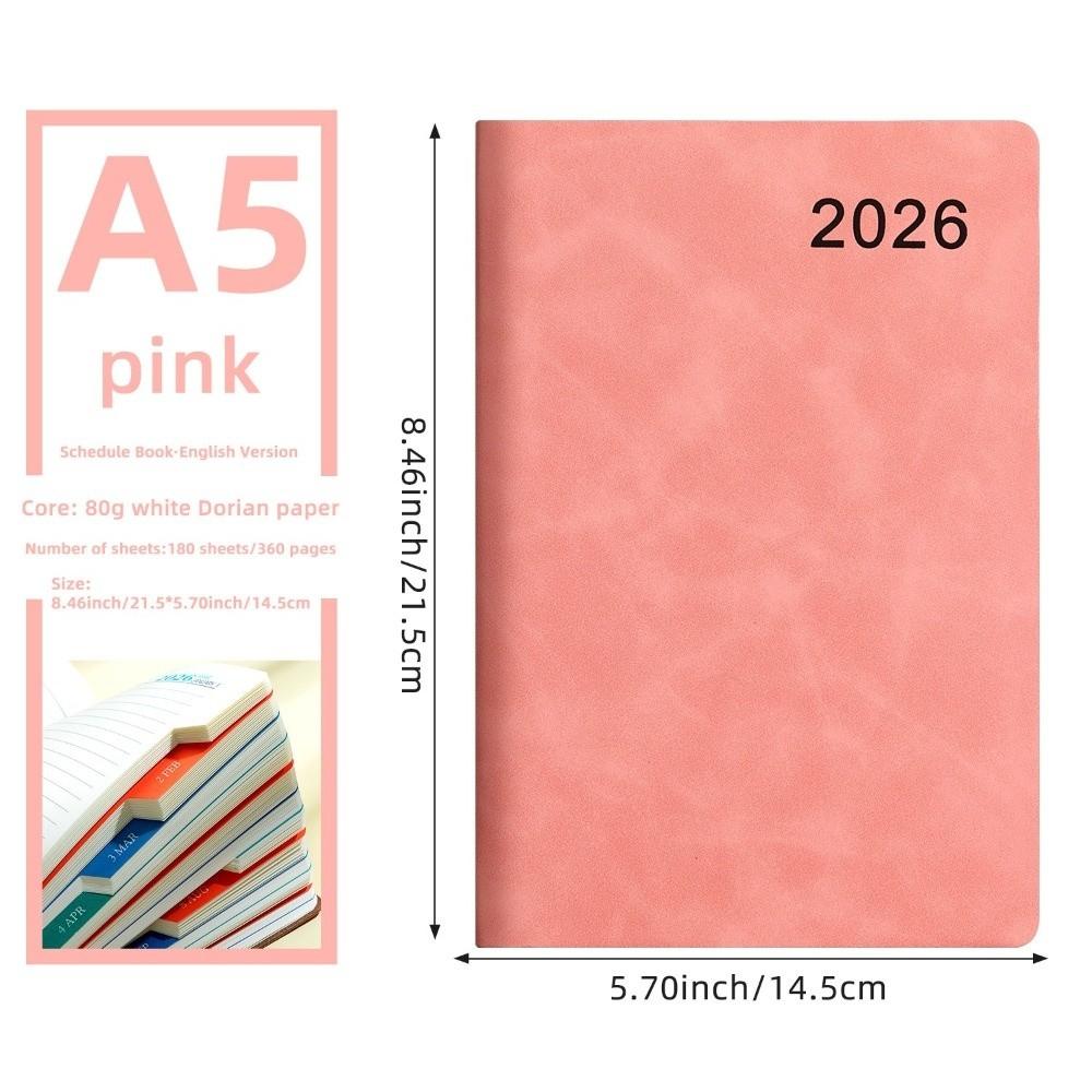 Professional 2026 Planner Book 360 Pages PU Academic Daily Organizer Colored Monthly Mark A5 Self-Discipline Calendar Planner