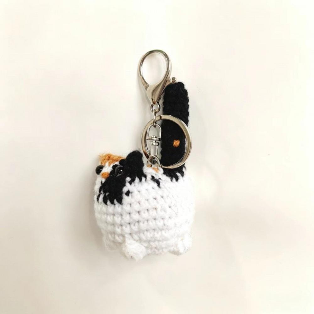 Handmade Hand Cat Keychain Handwoven Yarn Kitty Bag Charm Crochet Kitten Keyring  Backpack Decor