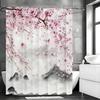 Китайская живопись тушью Пейзаж с цветущим персиком Занавеска для душа, Декоративная занавеска для душа для ванной комнаты, Водонепроницаемая занавеска для душа с