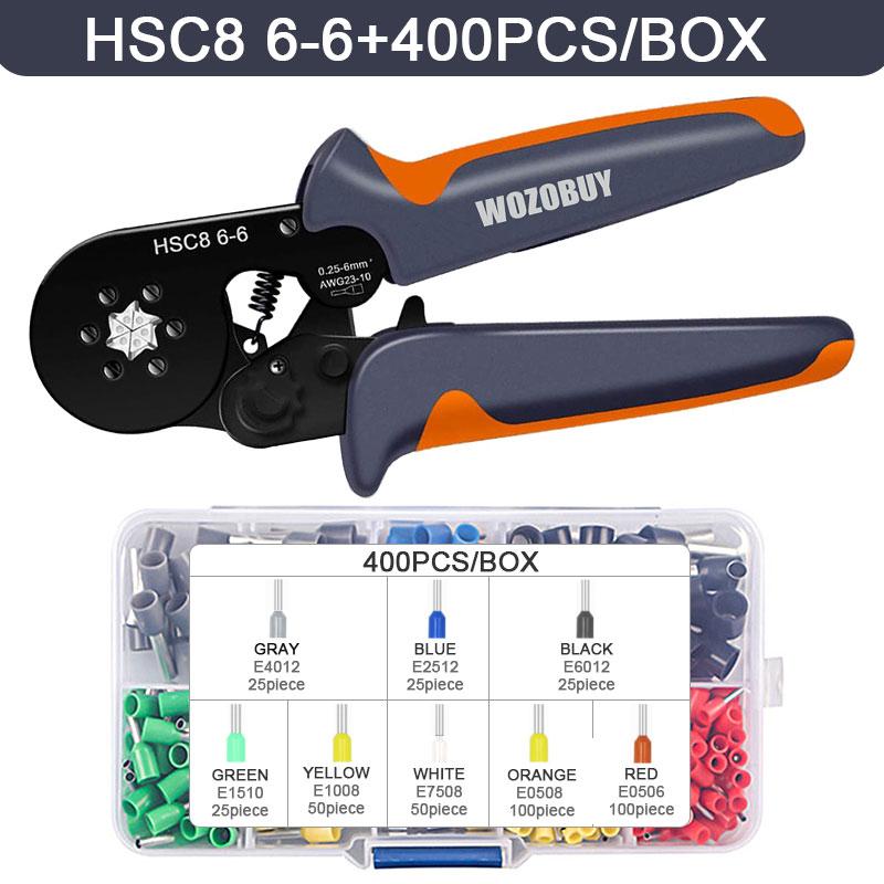 WOZOBUY Hexagonal Self-Adjustable Ratchet,Ferrule Crimping Tool Kit, Crimper Kit with 400/800/1200/1800/1900pcs Wire Terminals