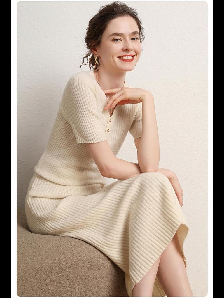 Женская шерстяная трикотажная юбка средней длины с высокой талией — большой размер, толстая резинка, зимняя модель без разреза.