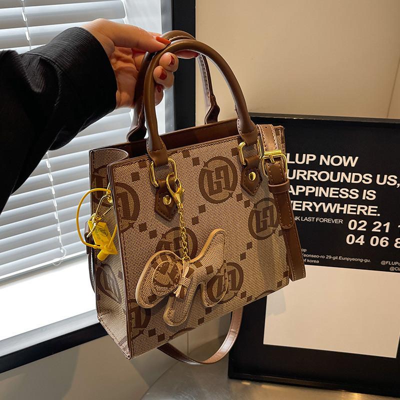 IELGY Women's Canvas Bag, Shoulder Crossbody Textured Portable Small Square Bag