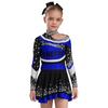 Girls Stage Performance Costume Long Sleeve Letter Print Shiny Rhinestones Color Block Cheerleading Set