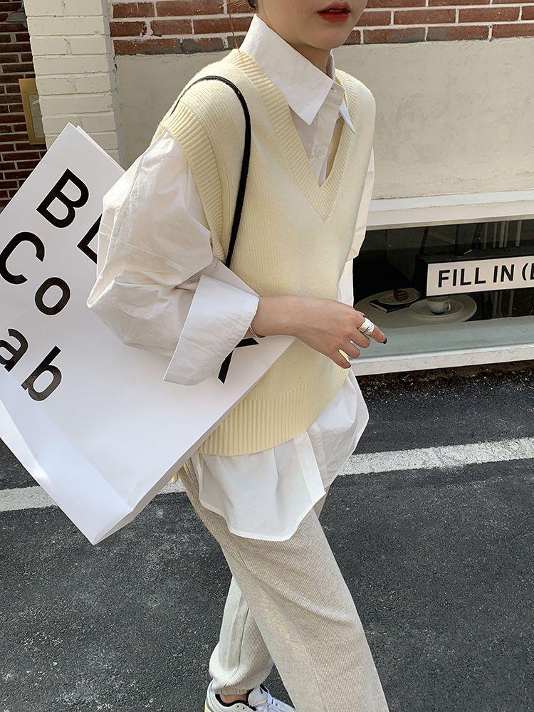 Женская синяя рубашка с длинным рукавом - Универсальная в корейском стиле для многослойности весной и осенью