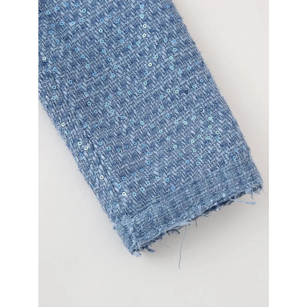 Женская короткая куртка с пайетками, воротником-стойкой, длинными рукавами и карманами, весна и осень, новый женский шикарный кардиган