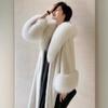 Wool Coat Women's Foreign Style Coat Long Velvet Coat Imitation Fox Fur Collar Plus Fat