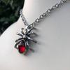 Gothic Punk Sliver Simulation Spider Insect Red Oval Crystal Pendant Necklace for Women Men Hallowmas Jewelry Accessories