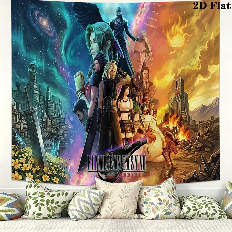 ffvii Game Wall Tapestry Aesthetic Wall Hanging Printed Fabric Blanket Decorative Tapestries for Bedroom Living Room Home Decor