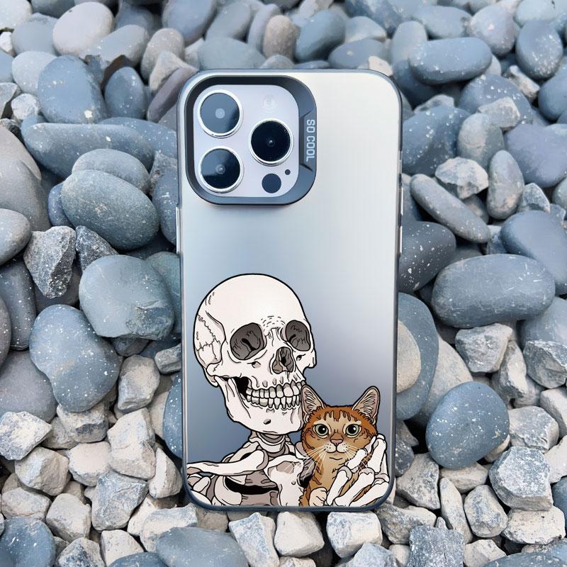 Роскошный Забавный Милый Чехол для Телефона со Скелетом и Кошкой для iPhone 16 15 Plus Pro Max 11 13 12 14 Pro Max 13 Mini Ударопрочный Лазерный Чехол