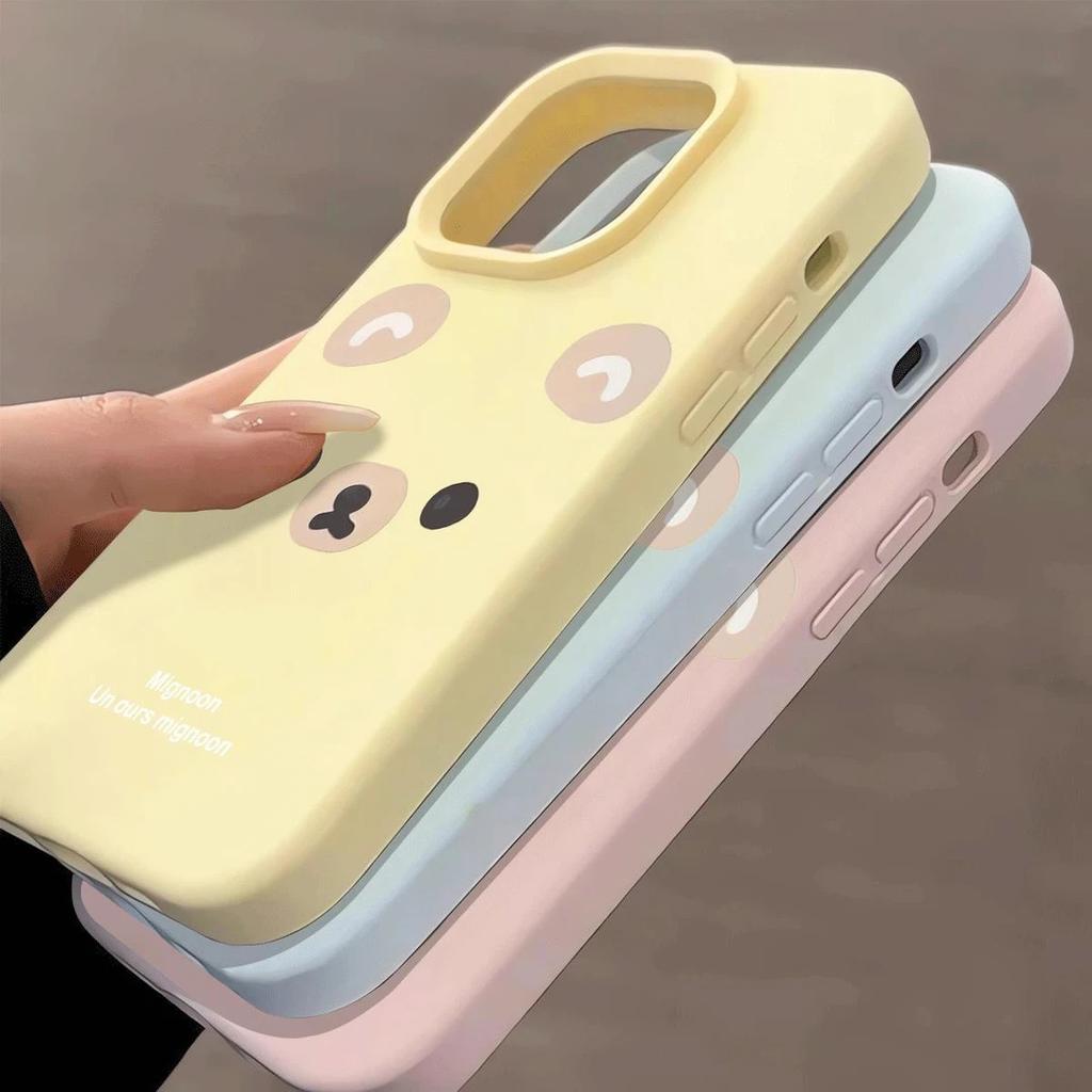 Милый медведь эмодзи подходит для чехла на телефон iPhone16/17pro 15 клейкий рис 13 жидкий 12 женский 15 чехол с большим отверстием