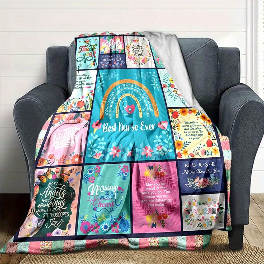 1pc Nurses,thank you Digital Printed Flannel Blanket, Super Soft Plush Fleece Bed Cover, Multipurpose Four Seasons Hypoallergenic Quilt for