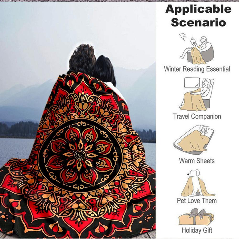 1pc Mandala Pattern Print Blanket Lightweight Flannel Throw Blanket For Sofa, Bed, Living Room Office, Outdoor Travel, Camping, Soft All-Season Throw