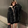 Women Jacket Thick Plush Lined Solid Color with Pockets Lapel Single-breasted Long Sleeves