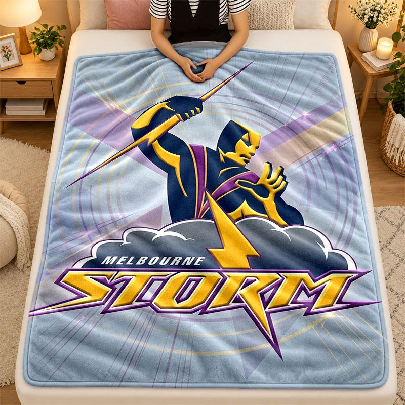 Flannel BlanketMelbourne Storm Warm Soft Throw Blanket for Indoor Sofa Bed Living Room Use