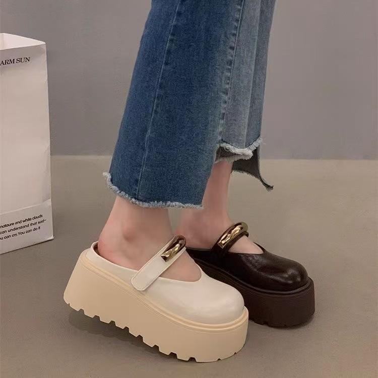 Wear Lazy Platform Slippers Baotou Half Slippers 2025 Spring and Summer New Height-increasing Cool Slippers Women