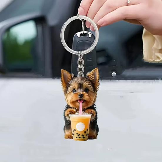 Yousheng 2Pcs Keychain Pendants Air Freshener Adorable Dog Shape 2D Flat Acrylic Hanging Ornaments Cars Interior Decor Accessories