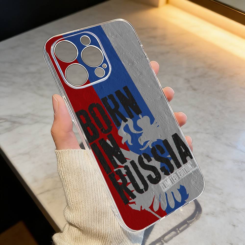 Russia F-Flag National Emblem Phone Case For iPhone 17 16 15 14 13 12 11 Mini Pro Max Plus Transparent Cover