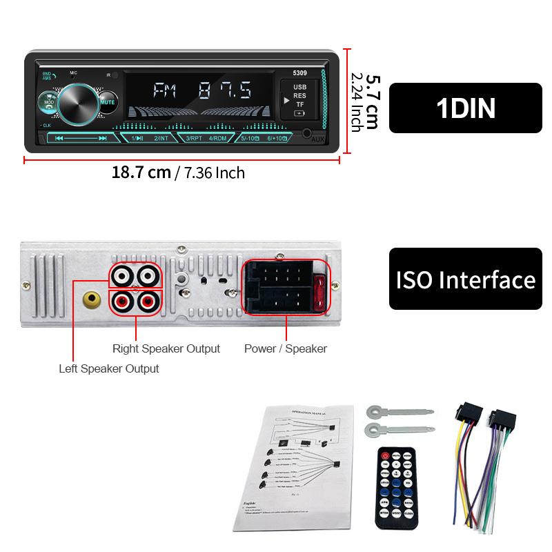 Hippcron Car Radio Audio 1 Din Bluetooth Stereo Hands-Free Calling MP3 Player FM Receiver With AUX/USB/TF Card In Dash Kit