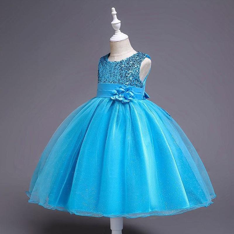 5-14yrs Baby Girl Flower Sequin Dress High Quality Party Princess Dress Children Dress