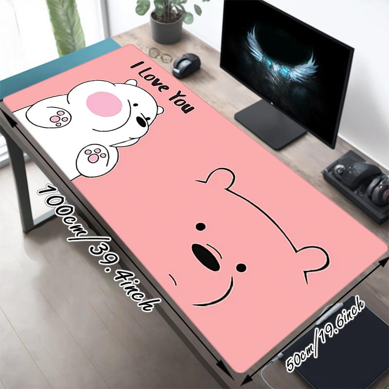 1Pc Love Bear Heart Pink Gaming Mouse Pad Keyboard Desk Mat Non-slip Rubber Lock Edge Waterproof Computer Mousepad for Office Home Decor Y1323