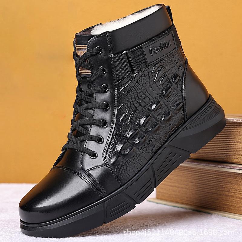 Зимние новые верхние слои из коровьей кожи мужские хлопковые туфли из чистой шерсти плюшевые термокожаные туфли для отдыха на природе повседневные кожаные мужские туфли для мужчин