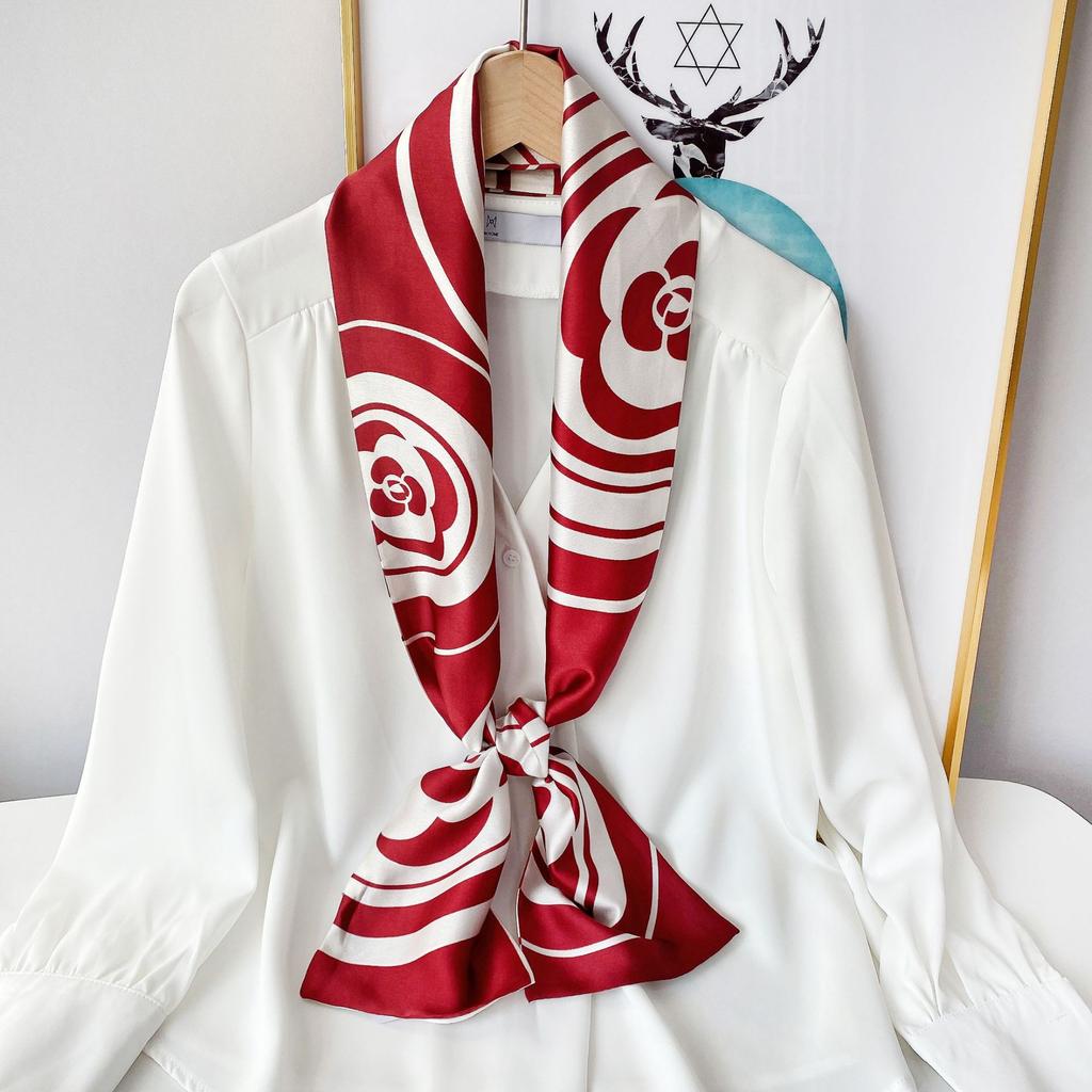 New Simulation Silk Long Scarf Fashionable Versatile Suit Double-Layer Scarf Decorative Bag Wrapped With Professional Scarf For Women