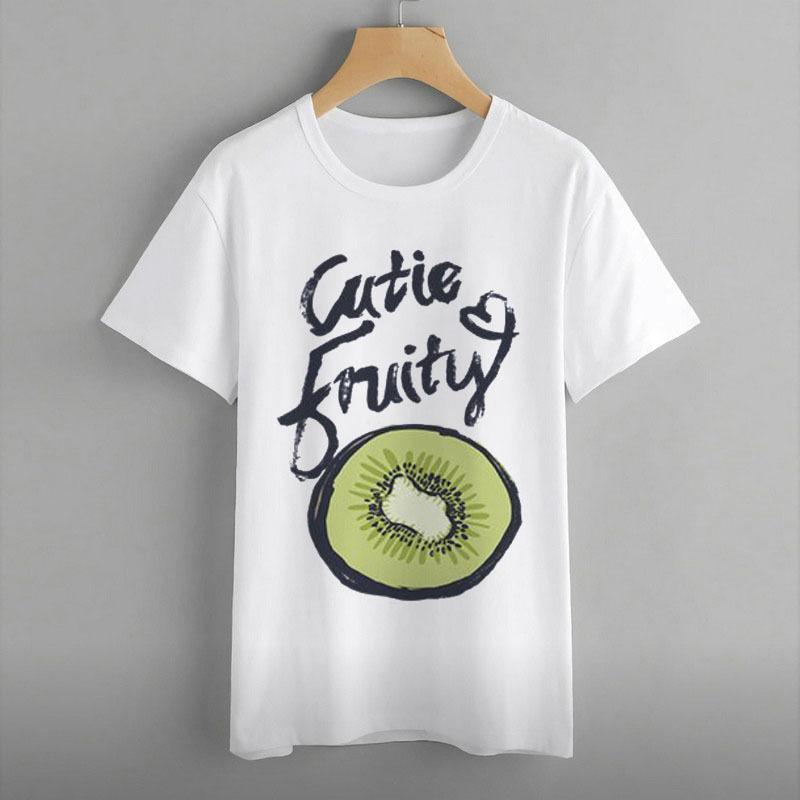 Женская одежда, принт с изображением арбуза, ананаса, банана, фрукта, круглый вырез, топ с короткими рукавами
