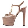Fashion Luxury Designer Heels T-Strap Women Riveted Party Dance Shoes Peep-toe High Heels Sexy Show Shoes Open-Toe Platform Sandals