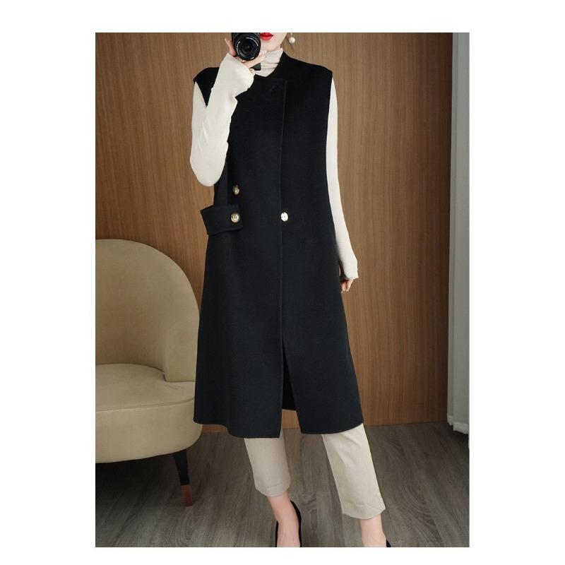 Осенне-зимний жилет-юбка Новый стиль Шерстяной жилет Жилет Темперамент Мода Однотонный Универсальный Шерстяной жилет Длинный топ