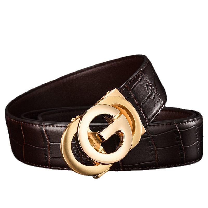 Мужской кожаный ремень с узором крокодила и автоматической пряжкой - деловой стиль