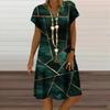 Plaid Geometric Graphic 3D Print Dresses For Women Clothes Summer Vintage Casual Loose Short Sleeve Dress V-Neck Sundress Ladies