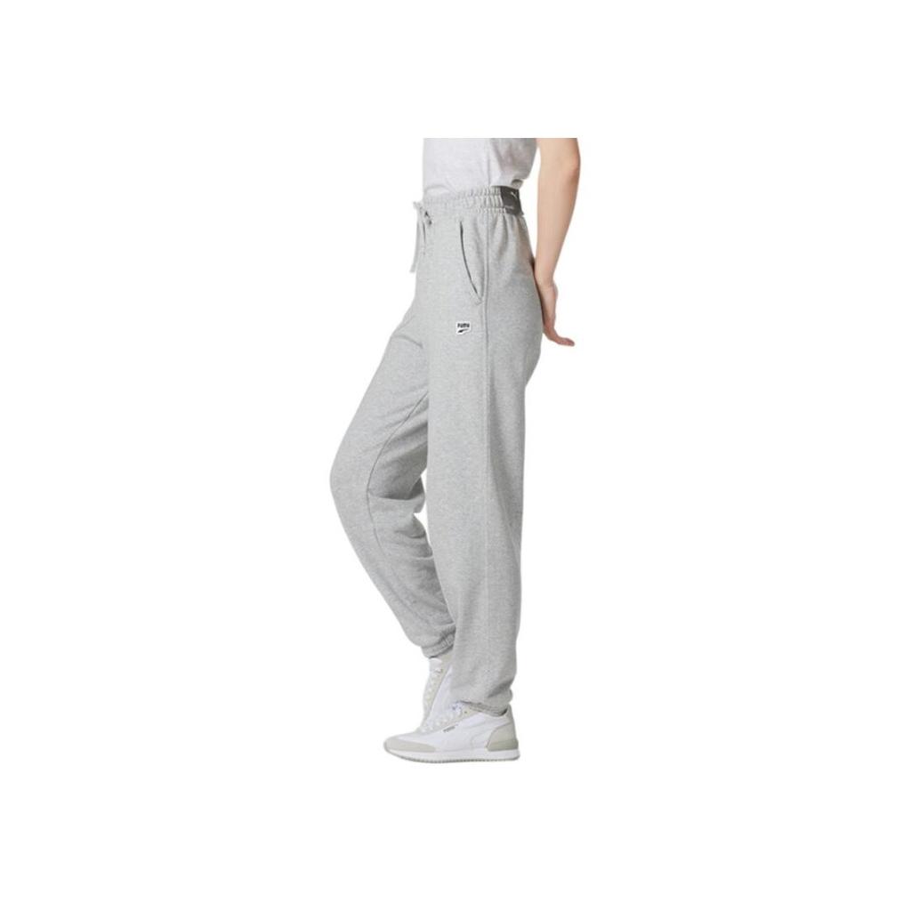 Puma Logo Pattern Elastic Drawstring Casual Cuffed Knit Joggers Women Joggers Gray 629303-04