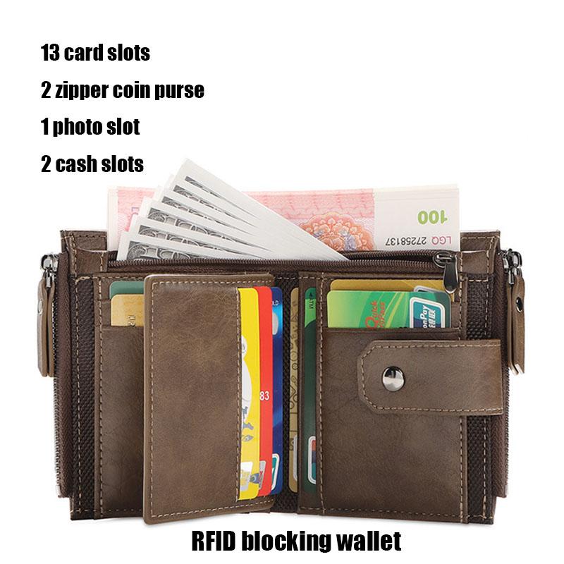 Мужской кошелек для монет RFID-блокировка Молния винтажный ПУ кожа Кошелек Держатель для кредитных карт Сумка для денег Кошелек мужчина