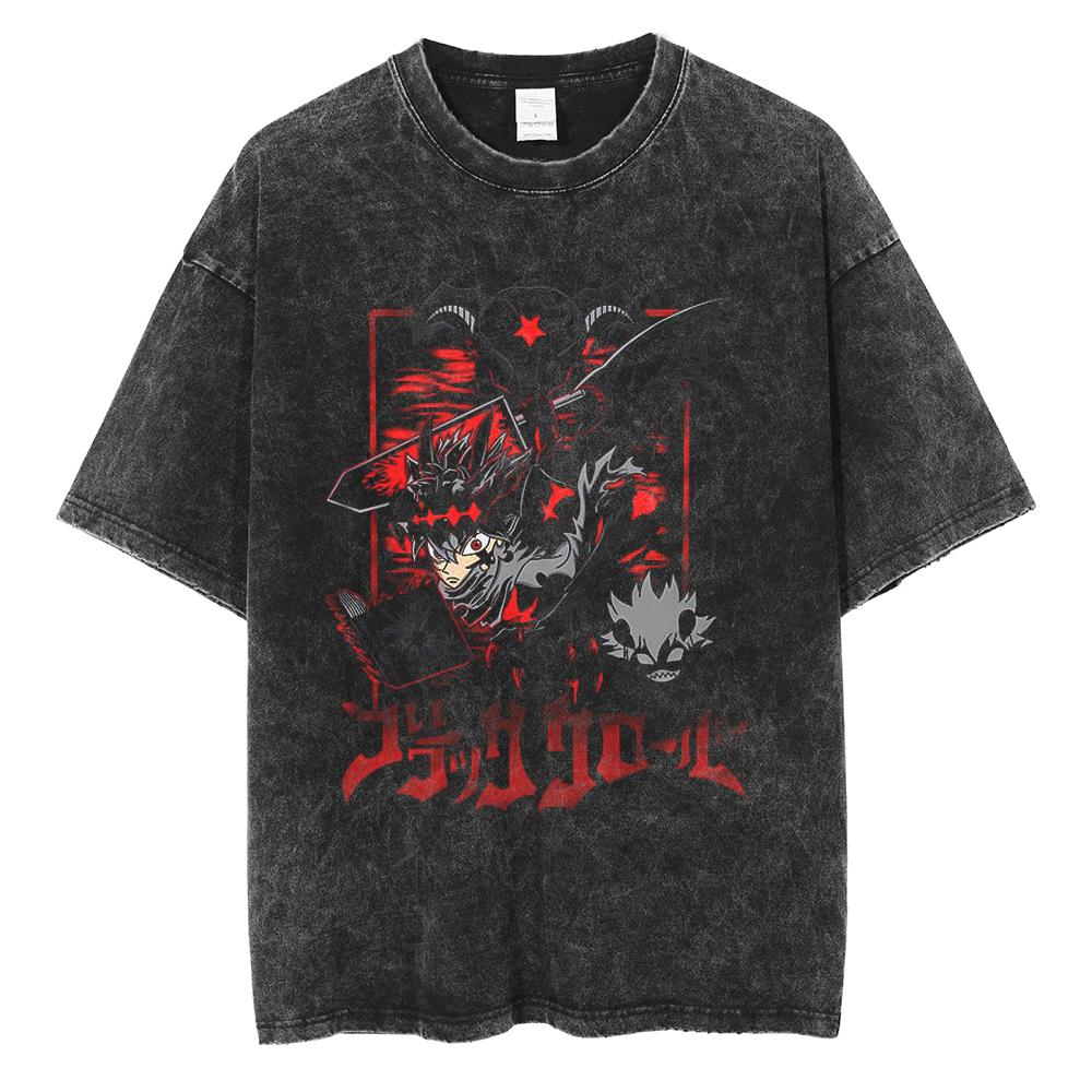 Горячее Аниме Черный Клевер Аста Логотип Графическая Выстиранная Футболка Мужская Винтажная Хлопковая Футболка Манга Оверсайз Уличная Одежда Харадзюку Мужские Топы
