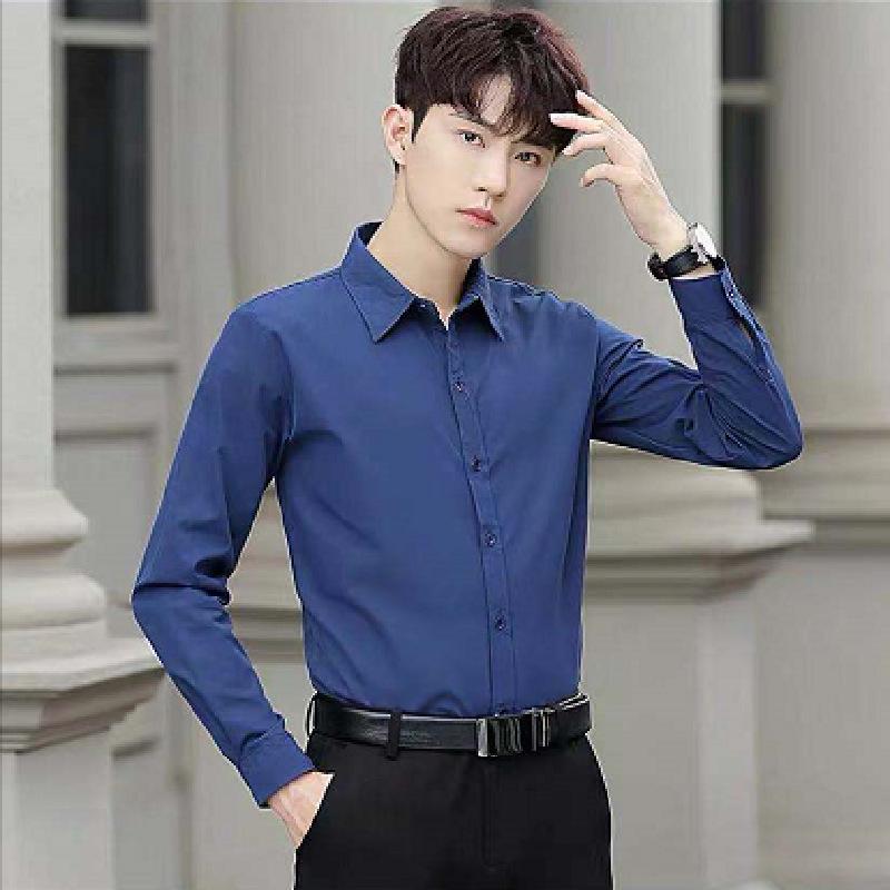 Мужская приталенная официальная черная рубашка с длинным рукавом, не требующая глажки
