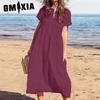 Summer Solid Colour Short Sleeve Loose Casual Long Women's Cotton Linen Dresses