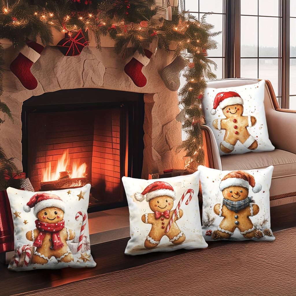 Набор мультяшных подушек в виде рождественского пряничного человечка - Декор для офиса, крыльца, двора, дивана, гостиной, улицы (Без наполнителя)