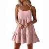 Летнее сексуальное вечернее однотонное платье на тонких бретельках с оборками, короткое, повседневное для женщин