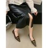 2024 Spring Autumn New Fashionable Flat Bottom Single Shoes Small Square Head Metal Low Heel Women's Shoes