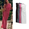 Spring New Women's Clothing Fashion Style Round Neck Sleeveless Ruched Silk Net Long Midi Skirt Dress 8312536
