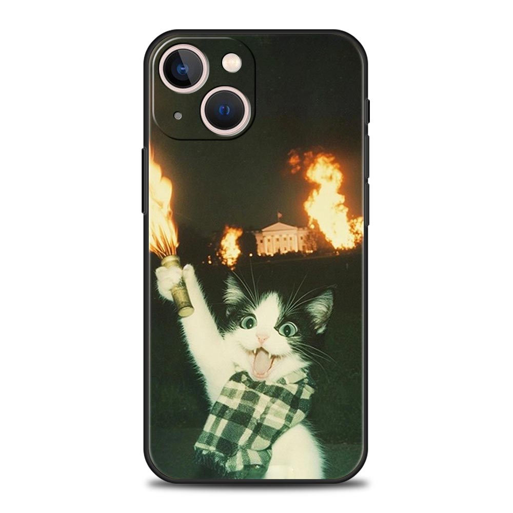 Забавный чехол для телефона с изображением животного-кошки для iPhone 17 Air 16 Plus 13 15 14 12 11 Pro MAX 7 8 SE Мягкий ТПУ Амортизирующий Чехол Funda