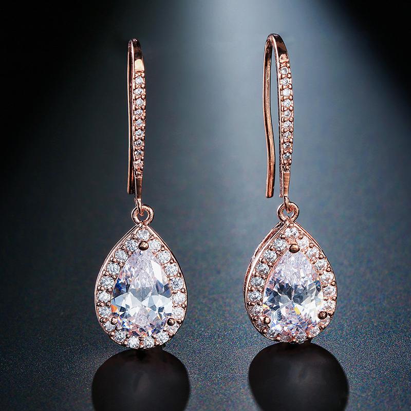 ZAKOL Luxury Teardrop Cubic Zirconia Dangle Earrings For Women Sparkling Crystal Earrings Bridal Wedding Party Jewelry Gift