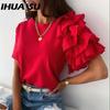 Women's Fashion Casual Summer Solid Color Print Short Sleeve O-Neck Blouses & Shirts